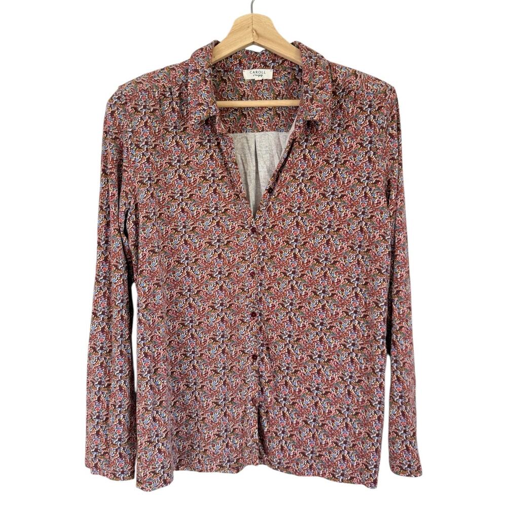 Caroll L'Engage European Paisley Button Up Top w Shoulder Pads Cottagecore Boho